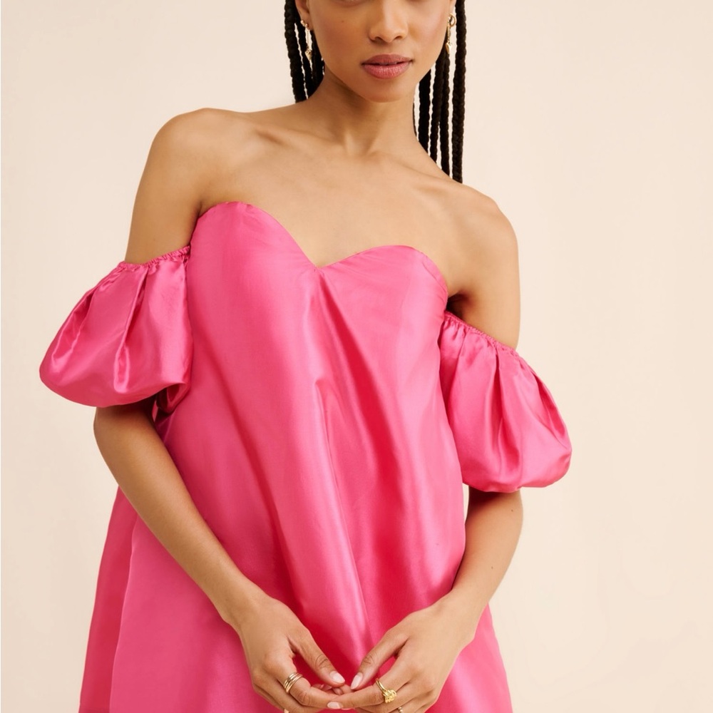 If By Sea Elegant Pink Off-Shoulder A-Line Mini Dress